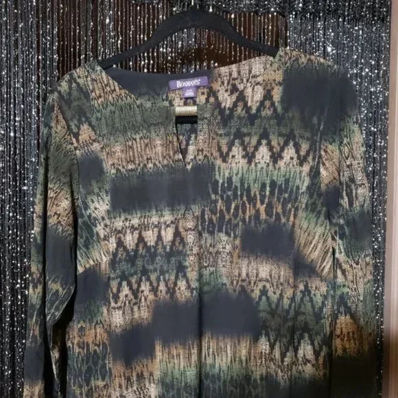 Roaman"s Safari Green Multi Jungle Shift Dress - Picture 4 of 8